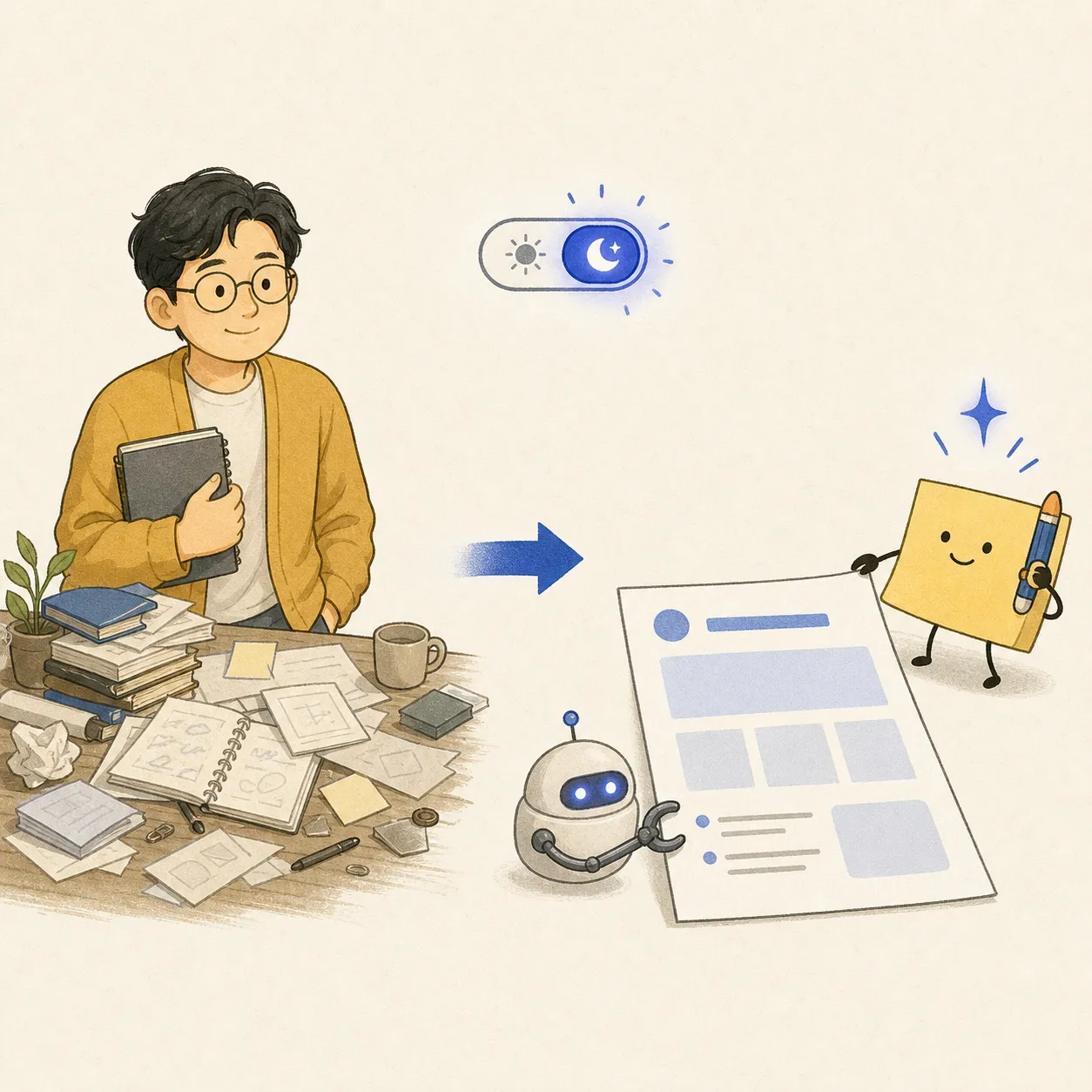 군더더기 없는 에디토리얼 디자인과 다크모드