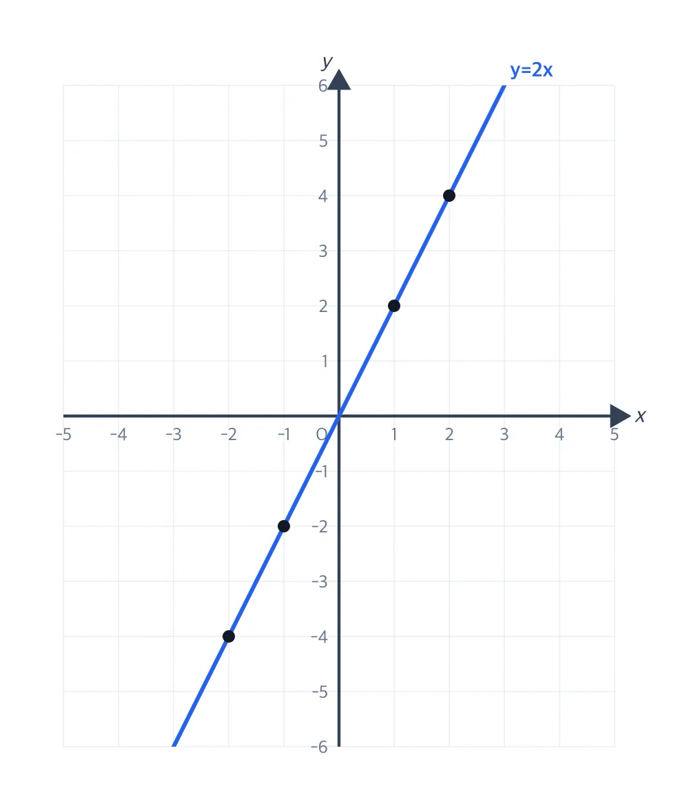 y=2x 그래프: 원점을 지나는 직선