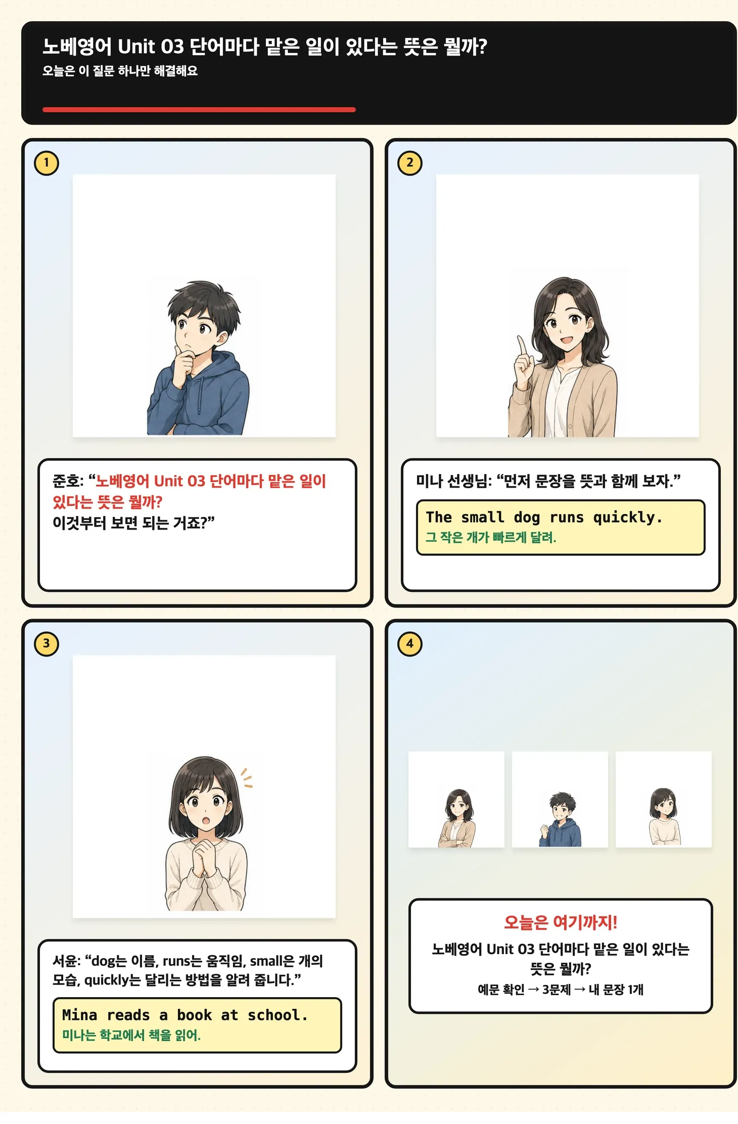 단어들이 역할 배지를 받는 학습만화