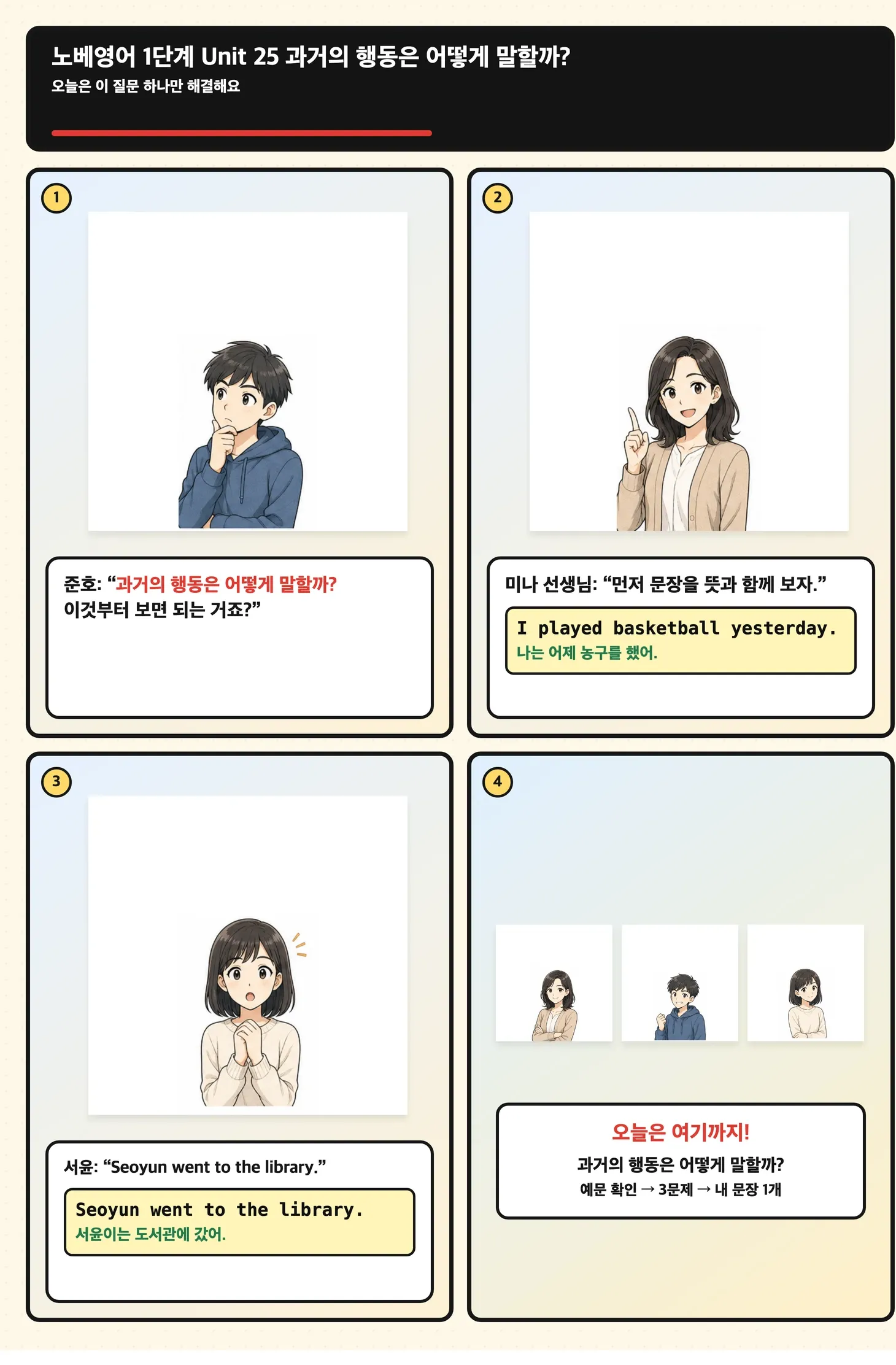 어제의 행동이 규칙형과 불규칙형 갈림길로 가는 학습 만화